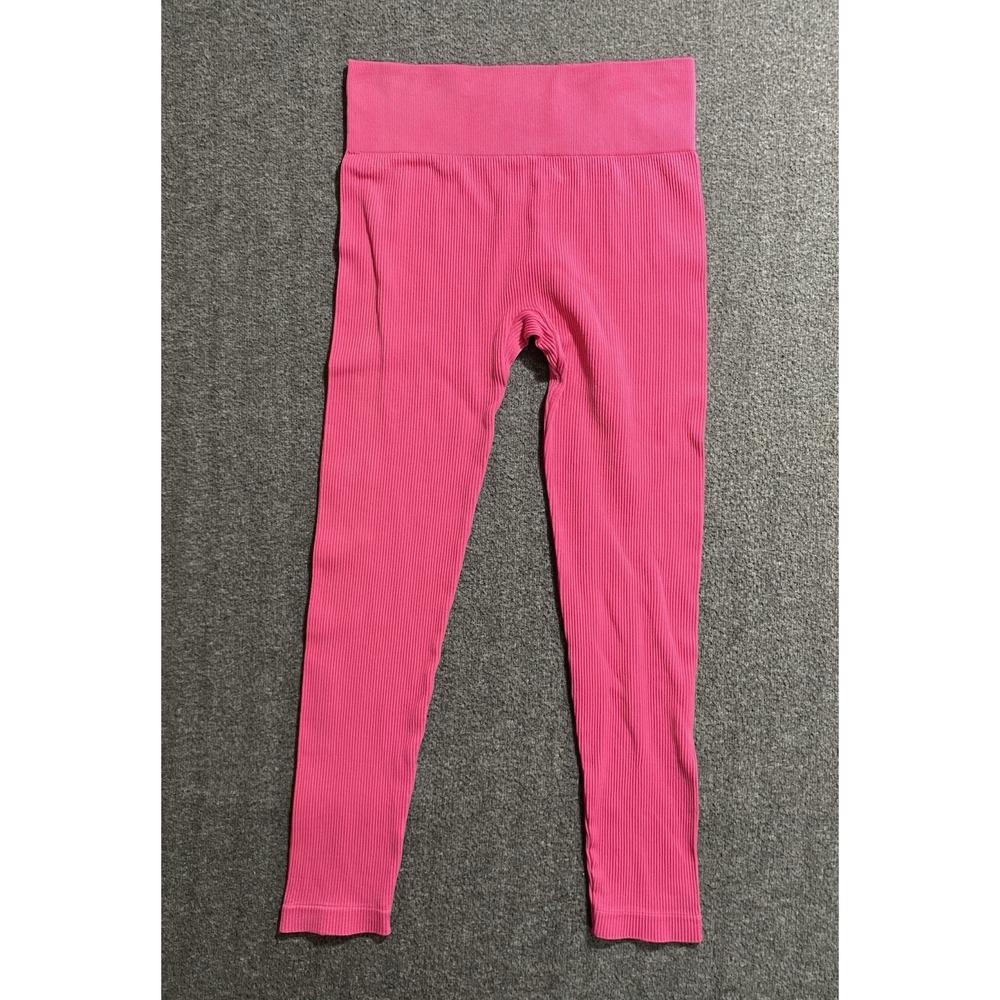 Ardene Womens Pink Ribbed Mesh Leggings Size L Ankle Length Athletic Workout